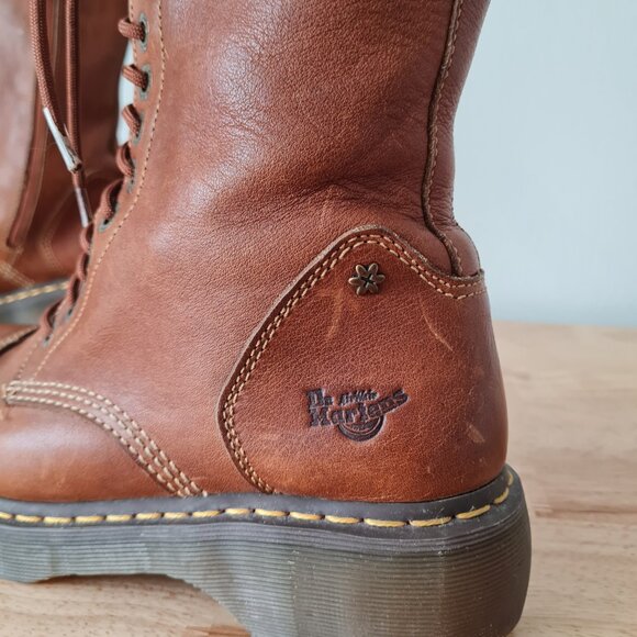 Dr Martens Miranda Lace Up Cognac Brown Combat Boots Vintage Y2K Leather US 10 - Picture 7 of 9